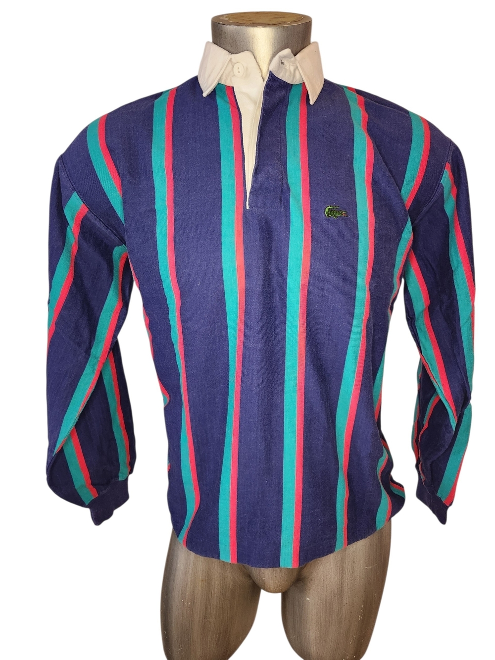 VINTAGE IZOD LACOSTE POLO STRIPED MULTICOLOR SHIRT SIZE LARGE COTTON USA MADE